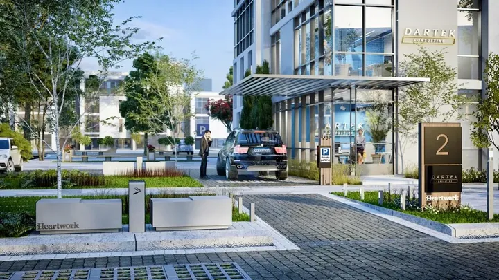 مدخل مبنى إداري بساحة استقبال في هارت وورك