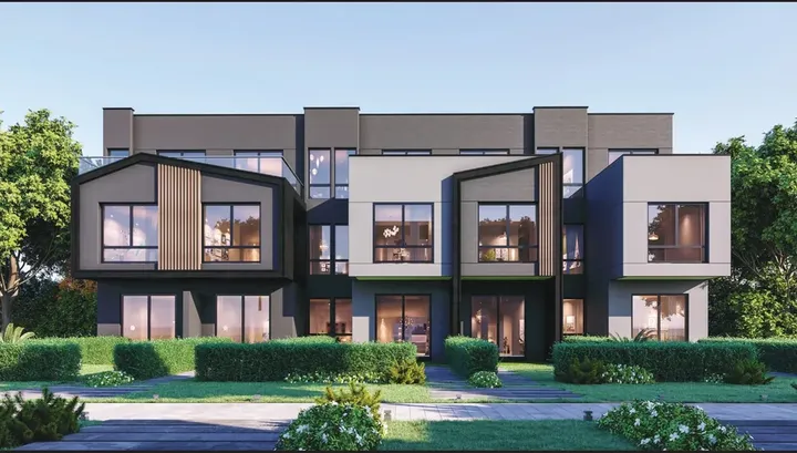 Two-storey townhouses with wide windows at The Ridge