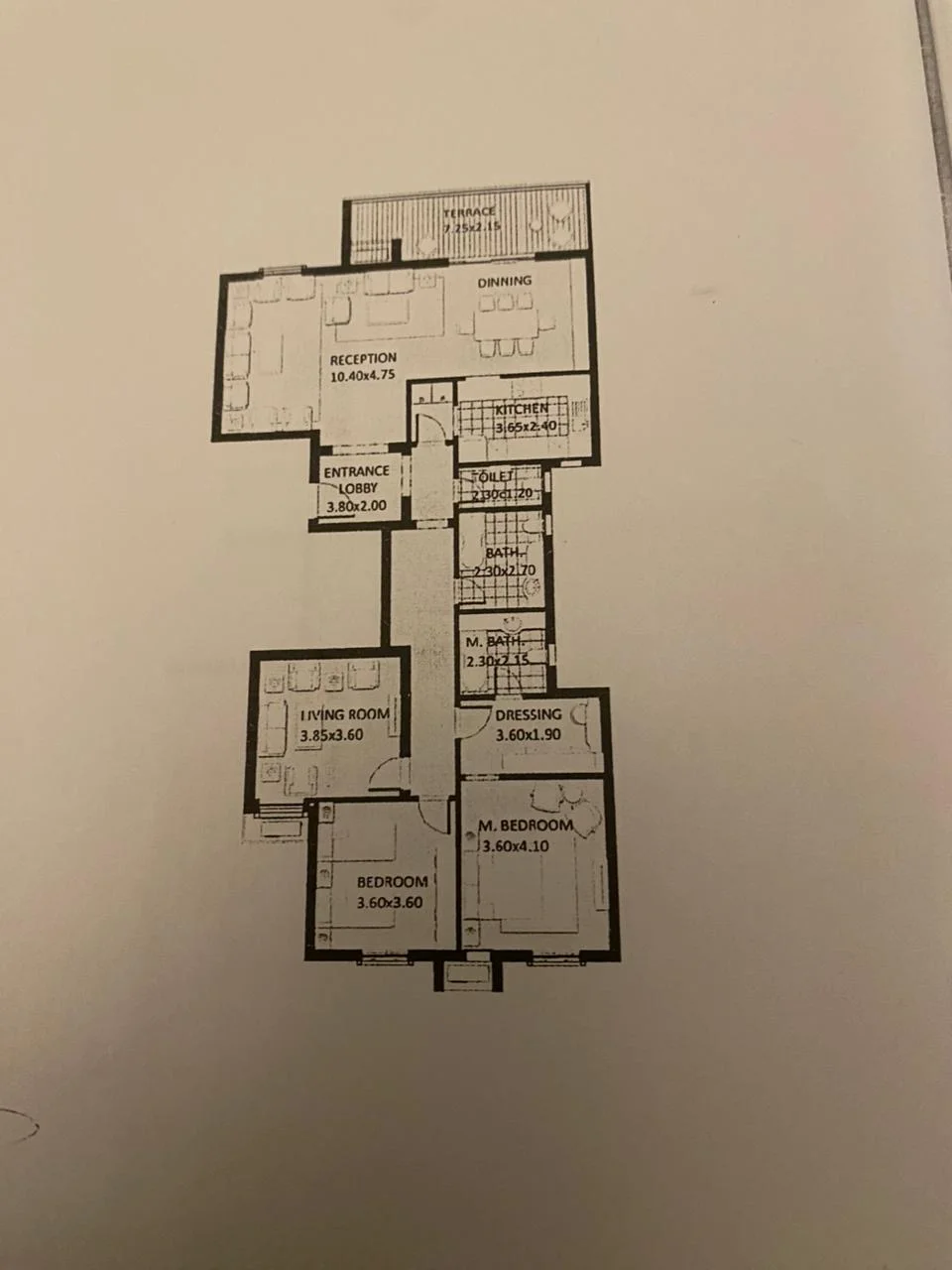 Floor plan of 205 m² two-bedroom penthouse with a 125 m² roof for sale in October Plaza SODIC