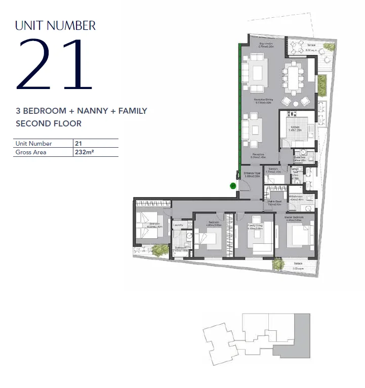 Floor plan of 232 m² four-bedroom apartment in V Residences for sale in Villette SODIC
