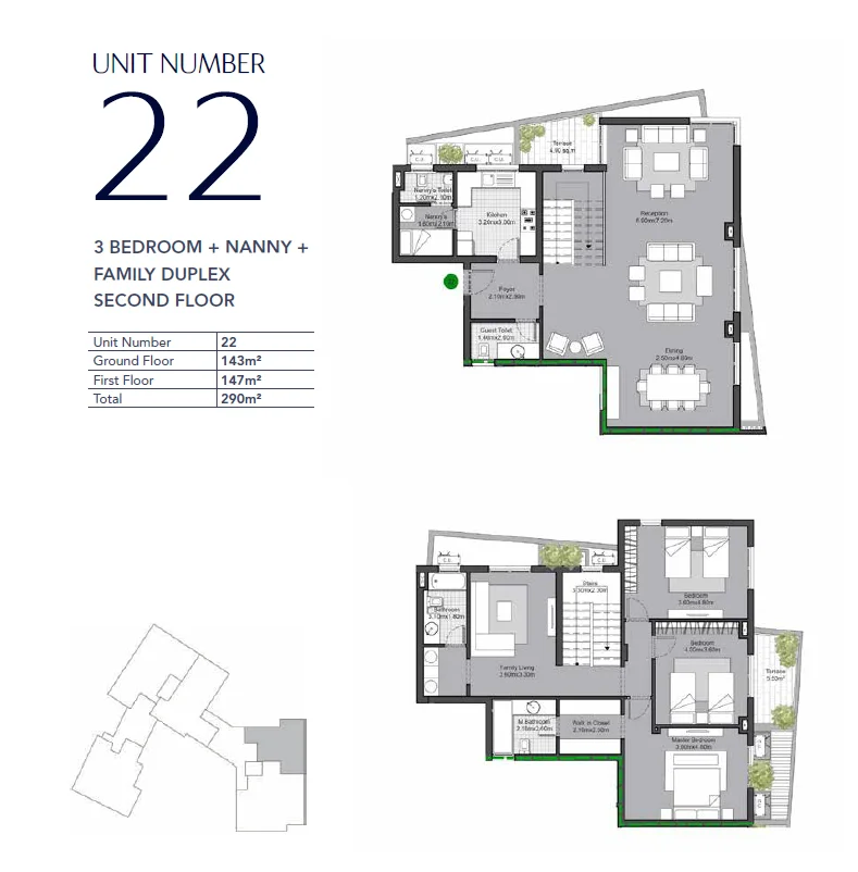 Floor plan of Fully finished 290 m² duplex in V Residences for sale in Villette SODIC