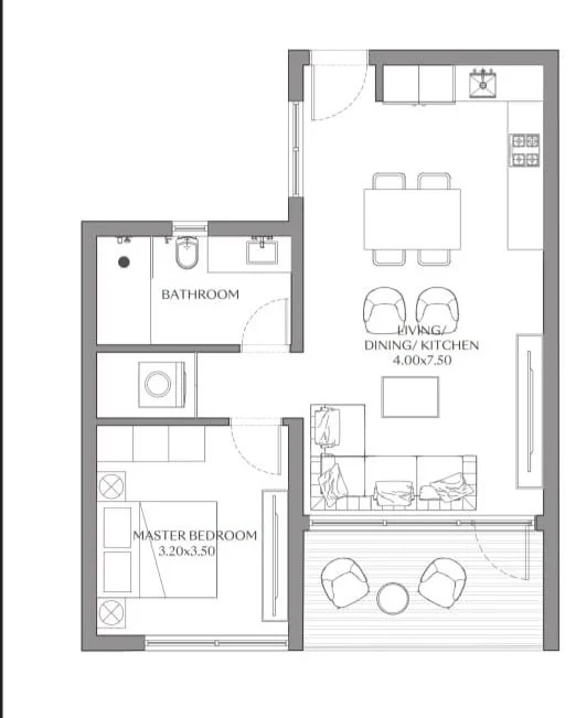Floor plan of 85 m² one-bedroom chalet with a 40 m² garden for sale in June SODIC