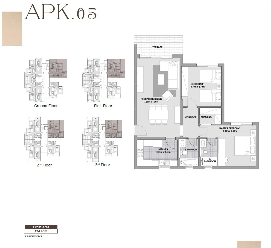 Floor plan of 123 m² apartment with a 141 m² garden for sale in Karmell SODIC