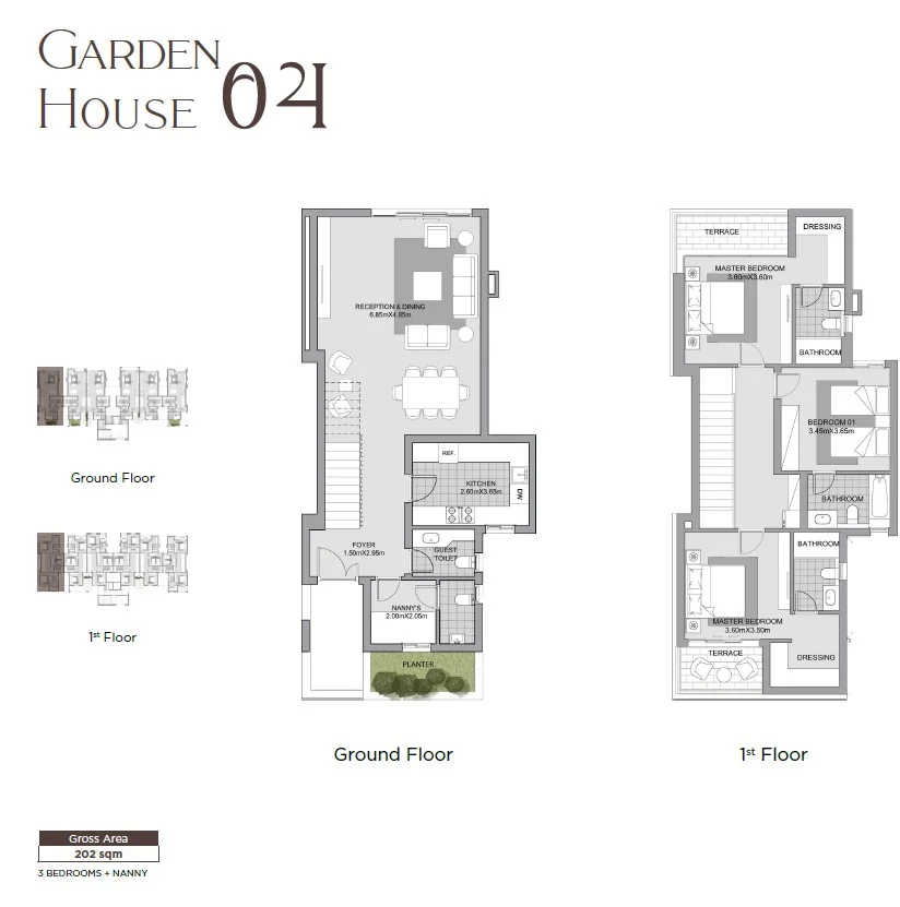 Floor plan of 201 m² duplex with a 59 m² garden for sale in Karmell SODIC