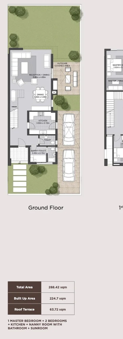 Floor plan of 288 m² villa on a 300 m² plot with a 64 m² roof for sale in Karmell SODIC