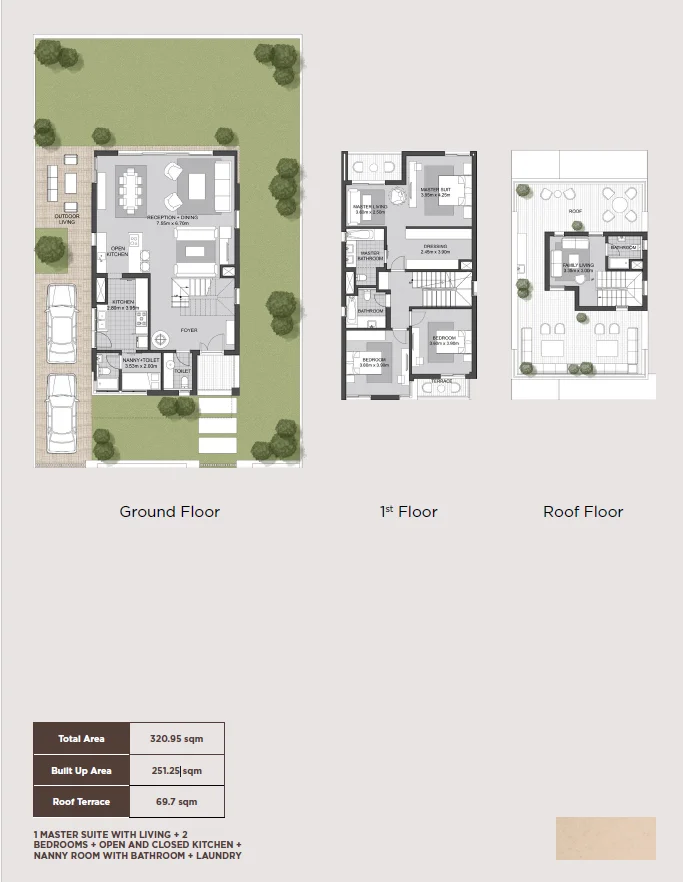 Floor plan of 251 m² villa with a 70 m² roof and 2026 handover for sale in Karmell SODIC