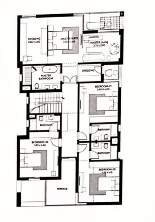 Floor plan of 385 m² villa on a 605 m² plot with an 84 m² roof for sale in Karmell SODIC