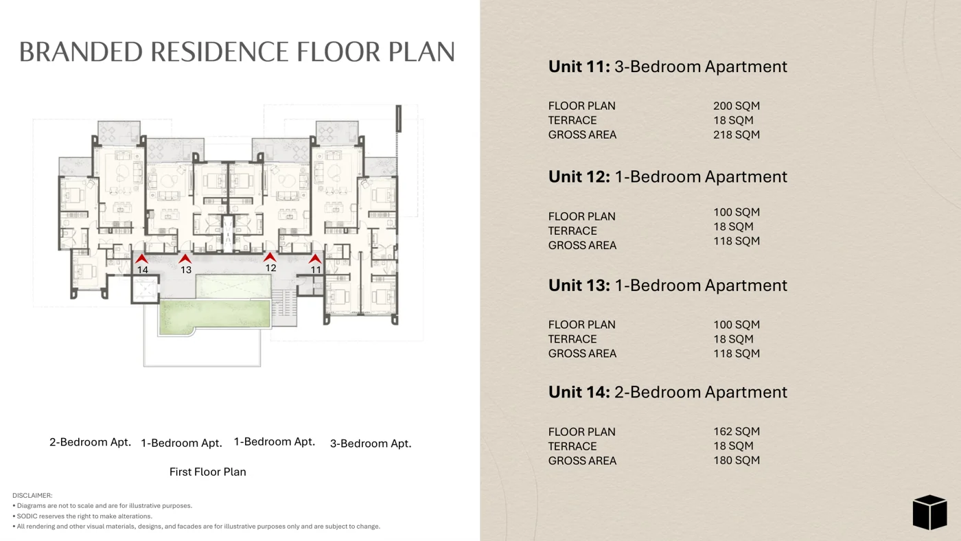 Floor plan of 219 m² furnished three-bedroom apartment with four bathrooms for sale in Nobu Residence Ogami