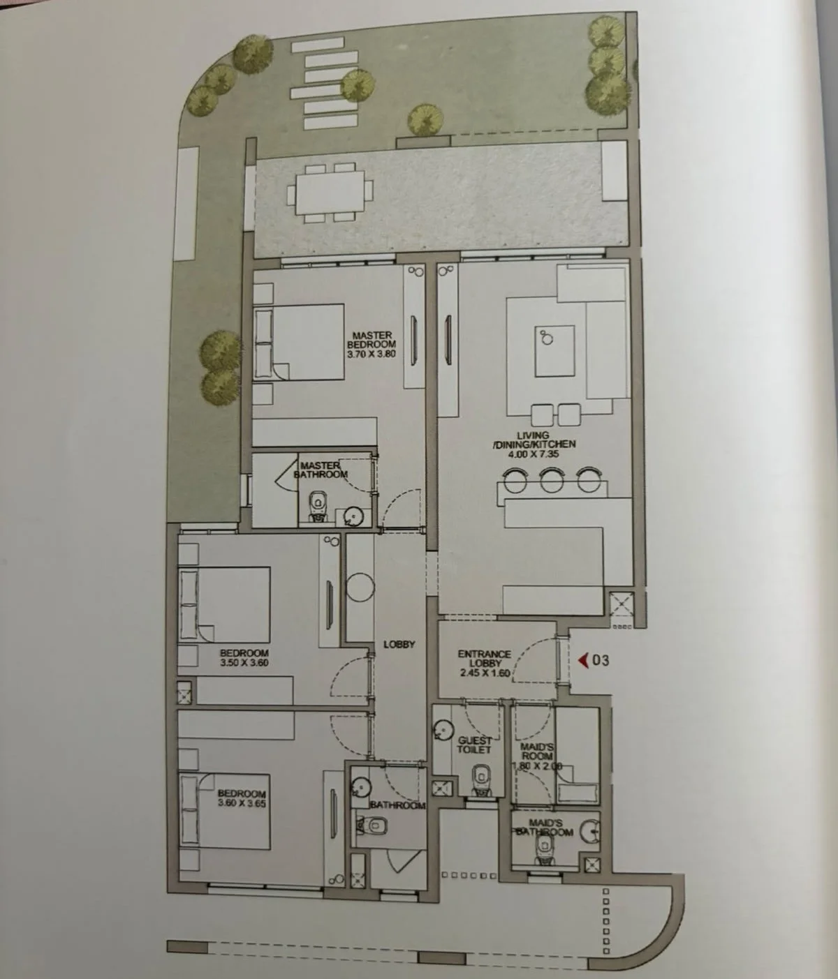 Floor plan of 3-bedroom 158 m² ground-floor chalet with a 42 m² garden for sale in Ogami SODIC