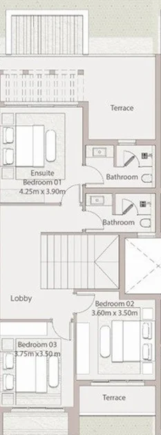 Floor plan of 3-bedroom 223 m² townhouse on a 190 m² plot for sale in Ogami SODIC