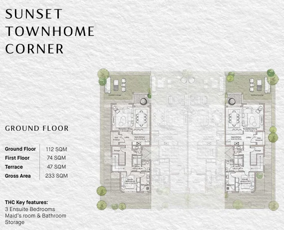 Floor plan of 3-bedroom 233 m² townhouse with 4 bathrooms for sale in Ogami SODIC