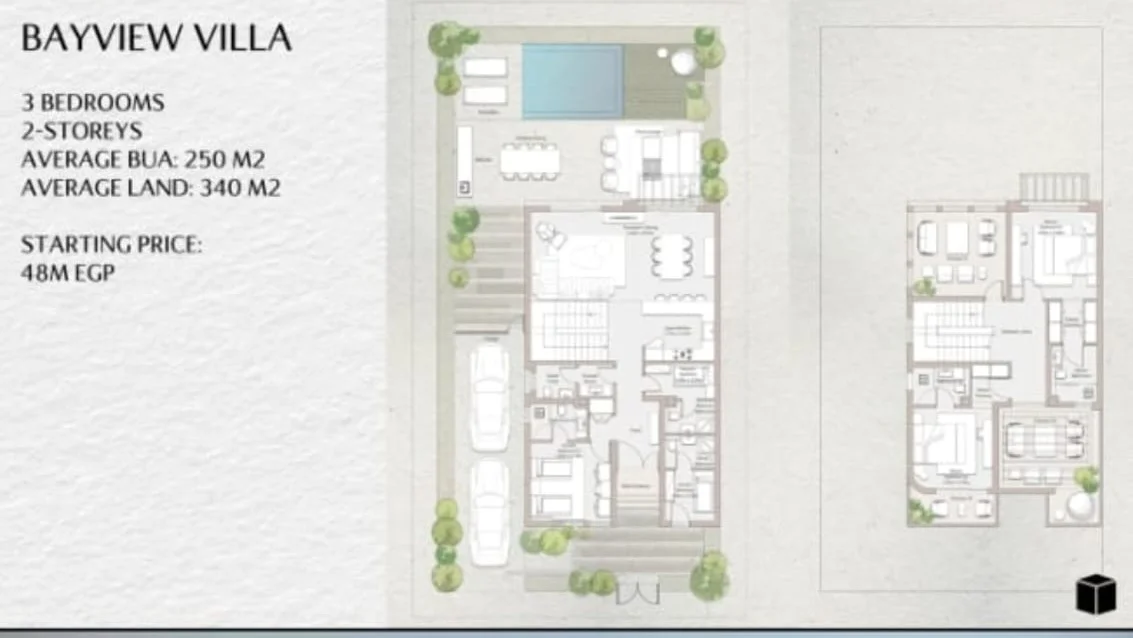 Floor plan of 3-bedroom 250 m² single-storey sea-view villa for sale in Ogami SODIC