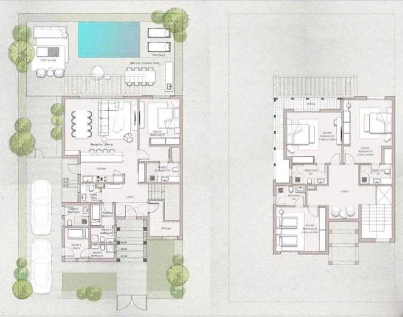 Floor plan of 4-bedroom 310 m² villa with a direct lagoon view for sale in Ogami SODIC
