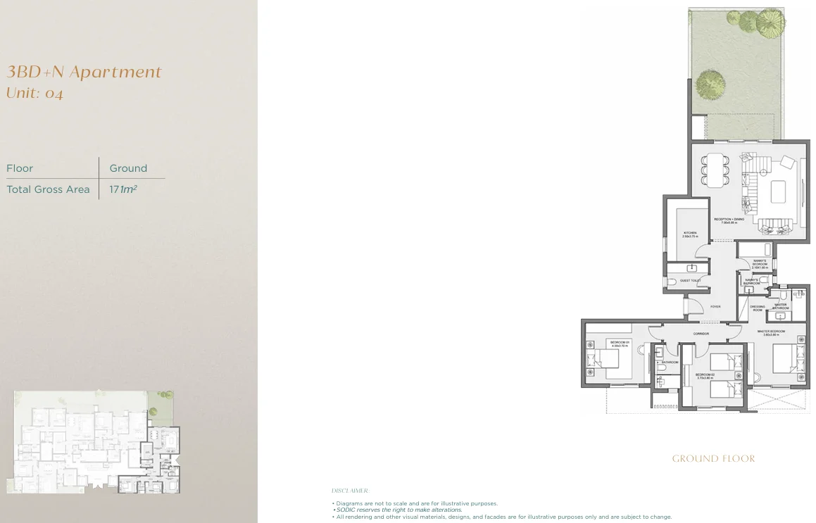 Floor plan of 171 m² apartment with a 102 m² garden from the developer for sale in SODIC Eastvale