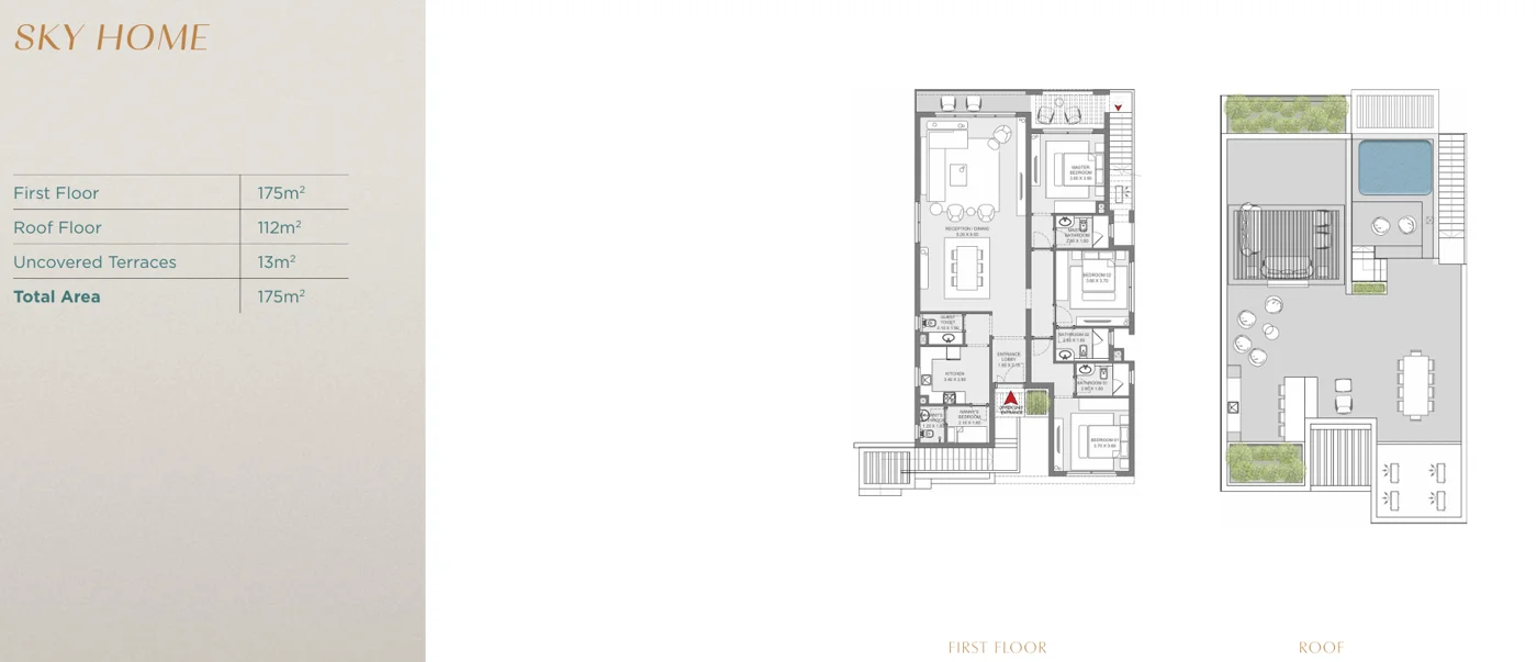 Floor plan of 174 m² penthouse with a 128 m² roof for sale in SODIC Eastvale
