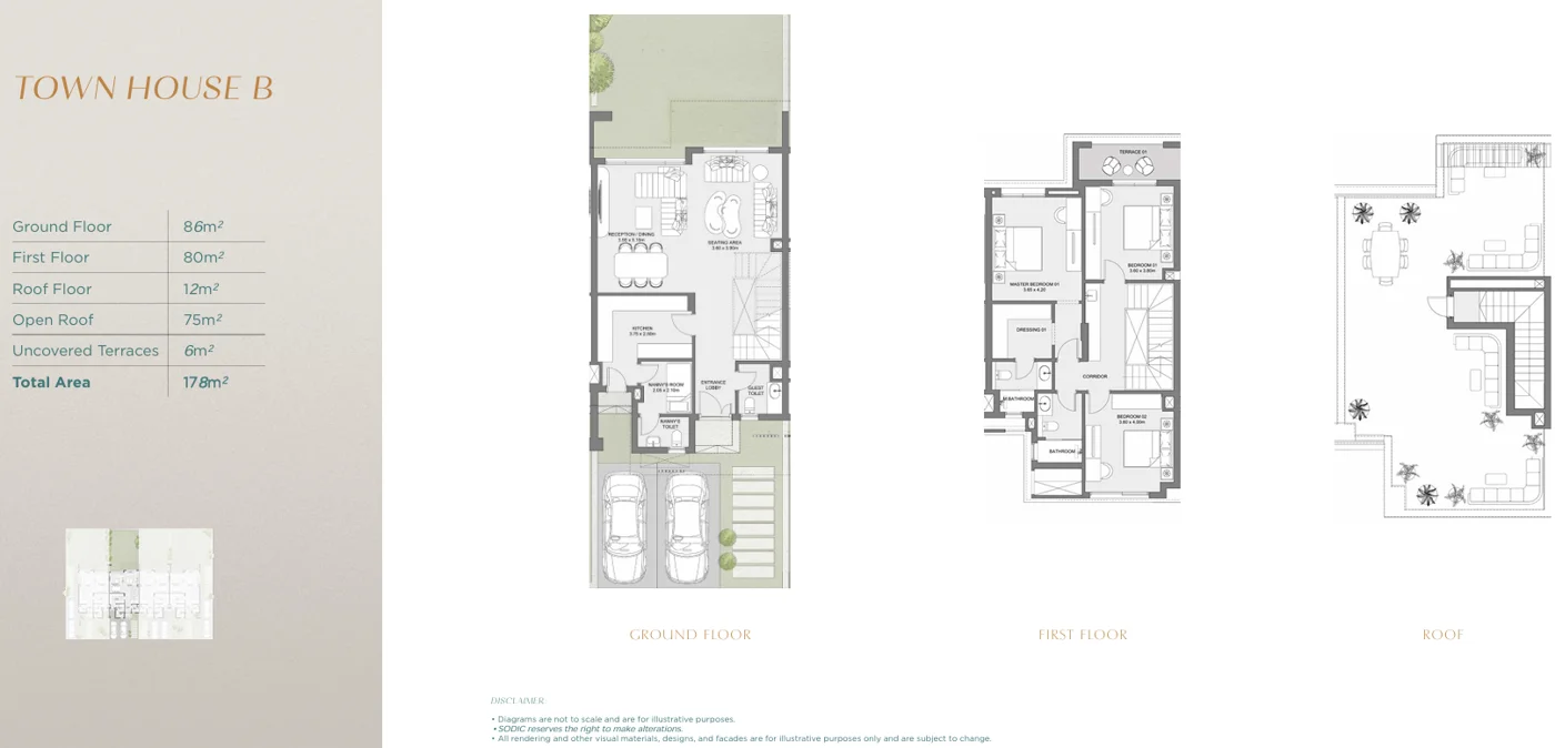 Floor plan of 176 m² townhouse with a 125 m² garden and 94 m² roof for sale in SODIC Eastvale