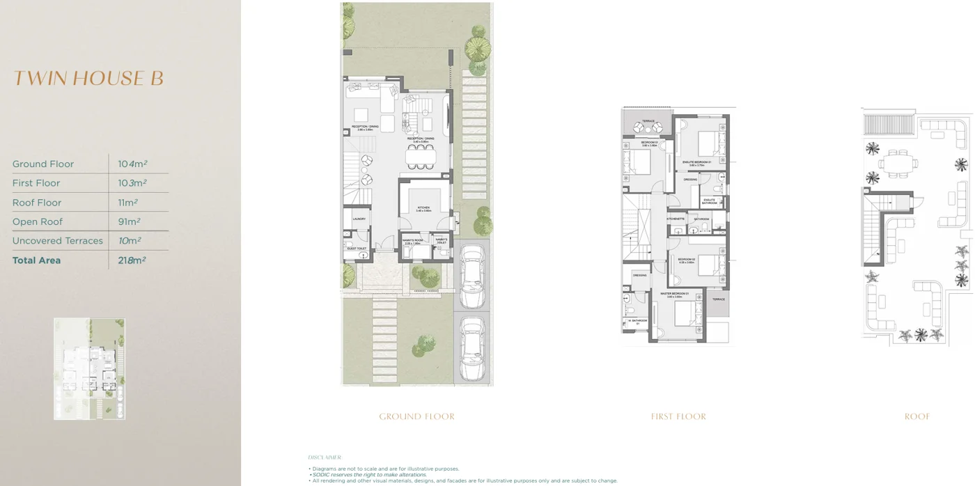 Floor plan of 218 m² twin house with a 234 m² garden and 94 m² roof for sale in SODIC Eastvale
