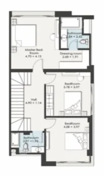 Floor plan of 195 m² 4-bedroom townhouse on a 213 m² plot, 2029 delivery, for sale in El Patio Hills
