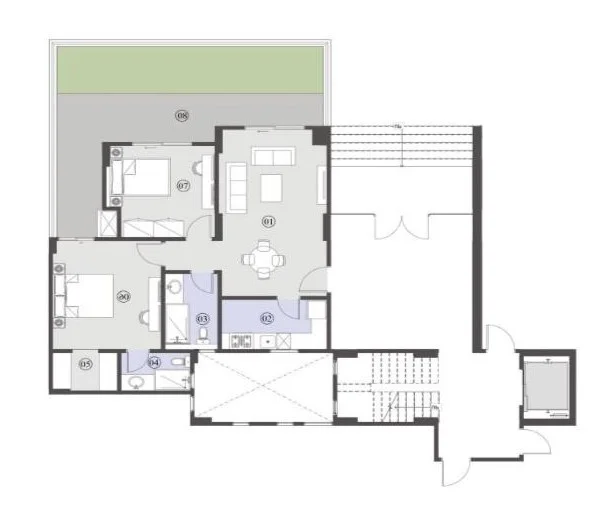 Floor plan of 120 m² ground-floor Phase 1 apartment with a 30 m² garden for sale in El Patio Oro