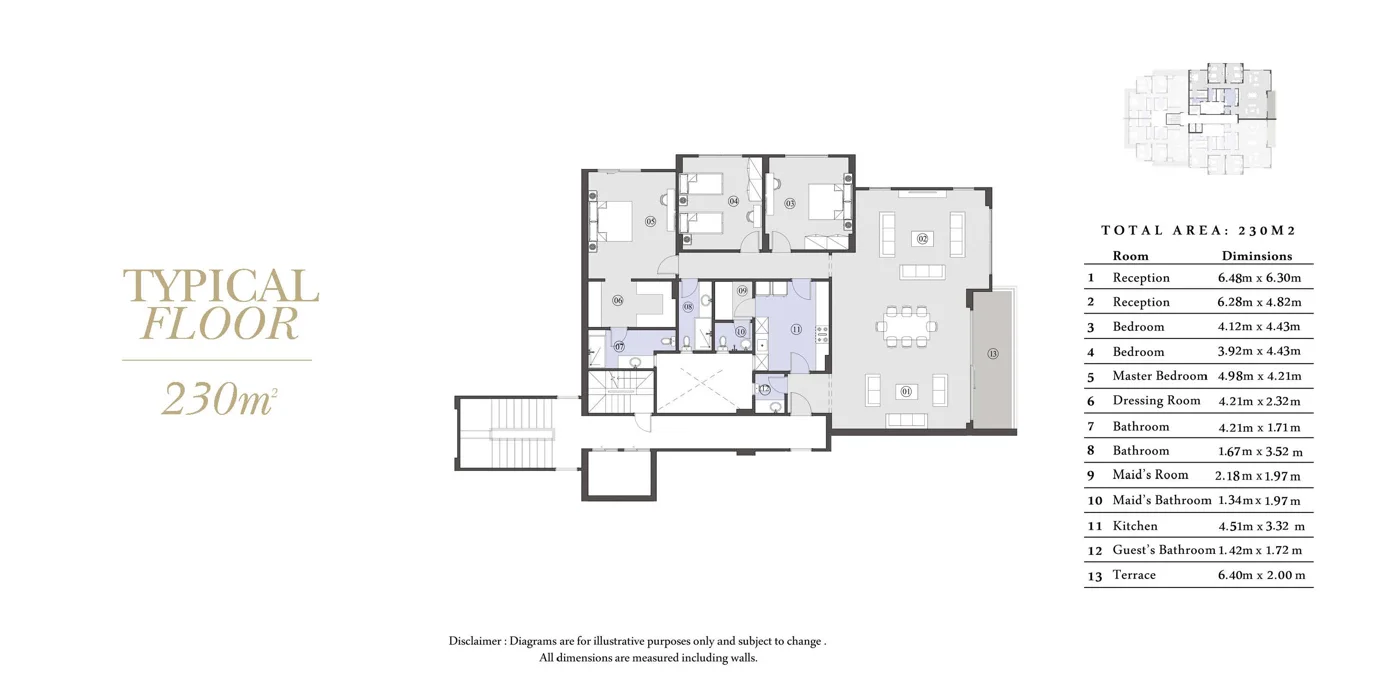 Floor plan of 230 m² 3-bedroom Phase 2 developer apartment for sale in El Patio Oro