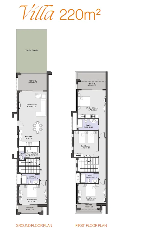 Floor plan of 220 m² 4-bedroom developer twin house with a 60 m² garden for sale in La Vista Ras El Hekma