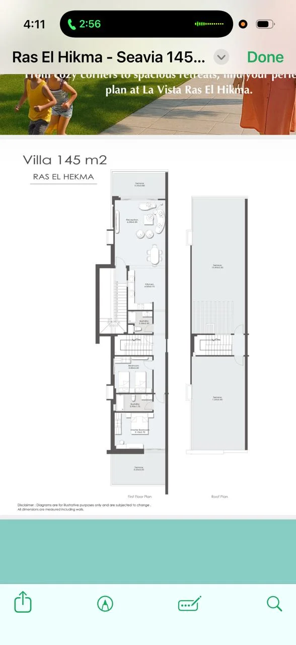 Floor plan of 145 m² 2-bedroom villa with a 145 m² roof for sale in La Vista Ras El Hekma
