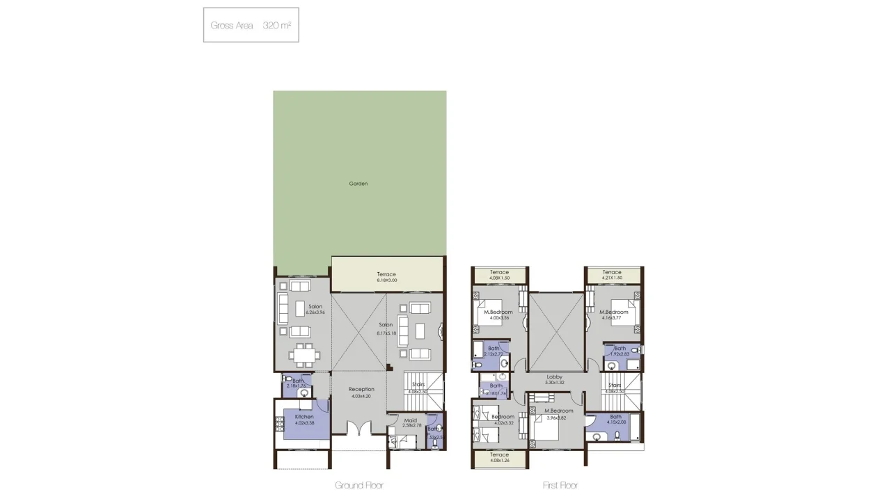 Floor plan of 320 m² 4-bedroom developer villa with a 100 m² garden for sale in La Vista Ras El Hekma