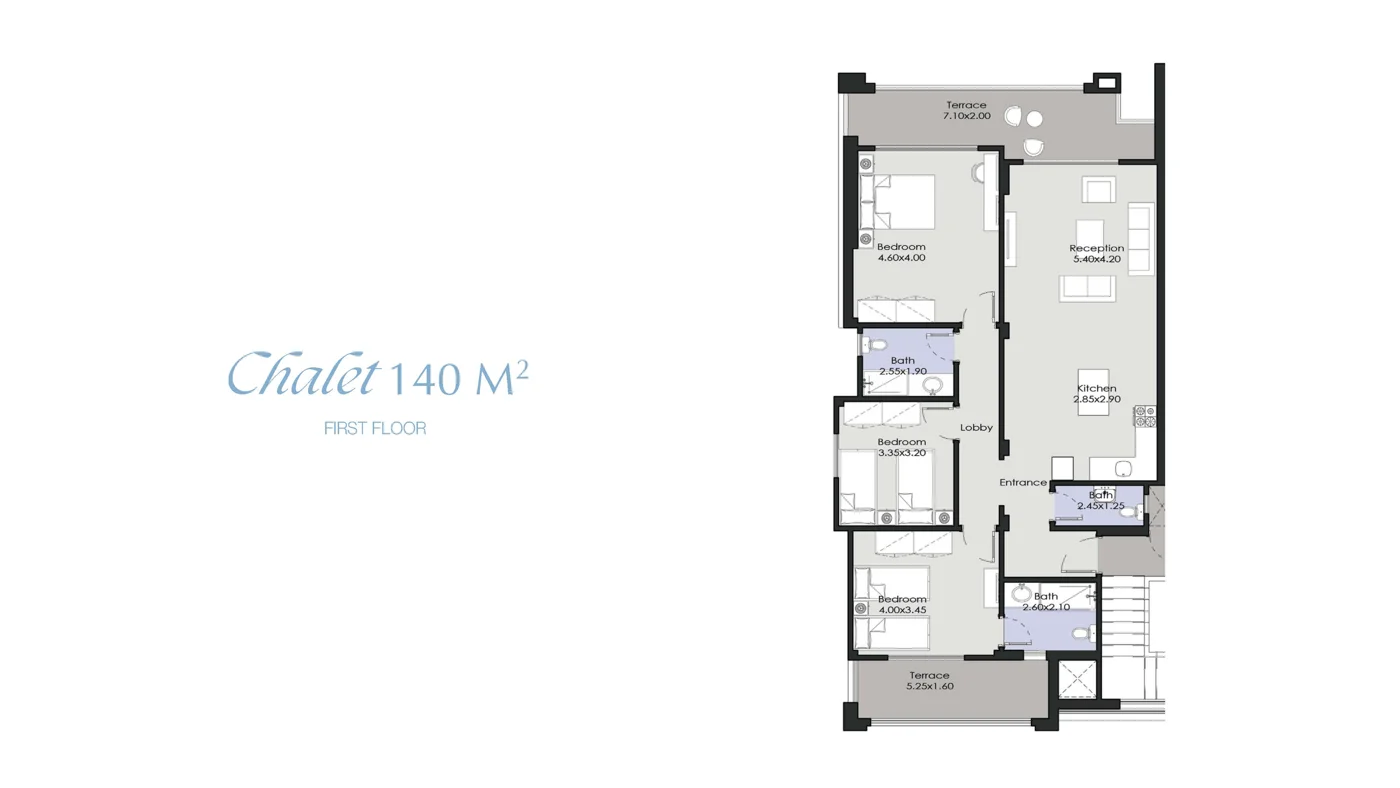 Floor plan of 140 m² 3-bedroom developer chalet for sale in La Vista Ray