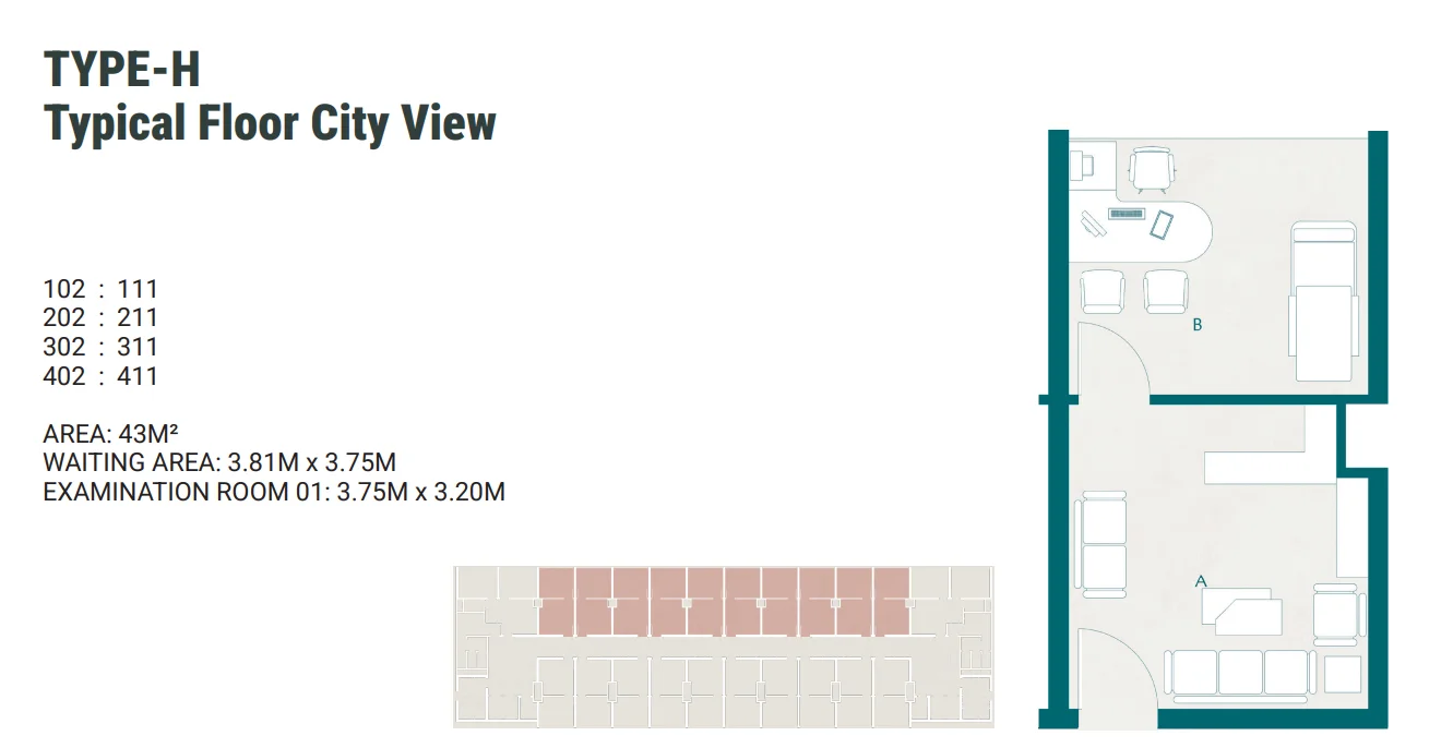 Floor plan of 42 m² fully finished clinic for sale in Everyday Mall