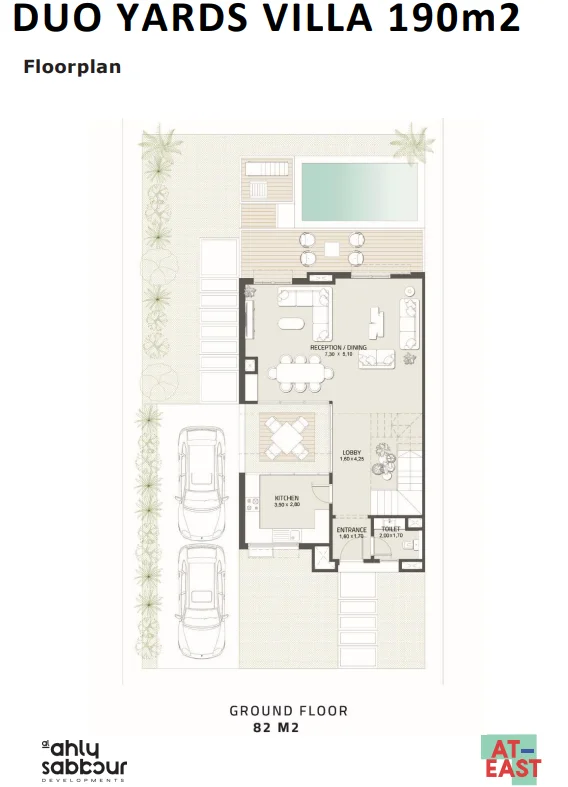 Floor plan of 190 m² villa with a 288 m² garden for sale in At East
