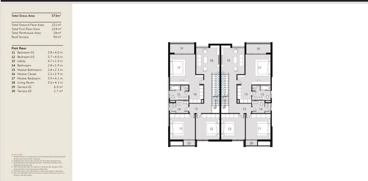 Floor plan of 313 m² twin house with a 90 m² roof on a 310 m² plot for sale in The City of Odyssia