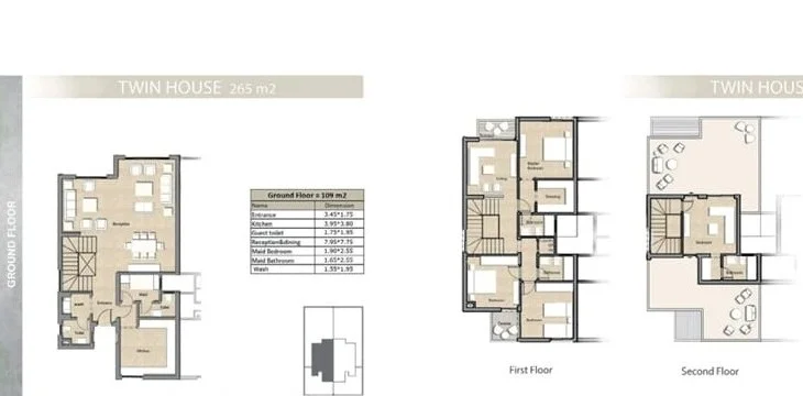 Floor plan of 265 m² twin house with roof on a 334 m² plot for sale in Keeva
