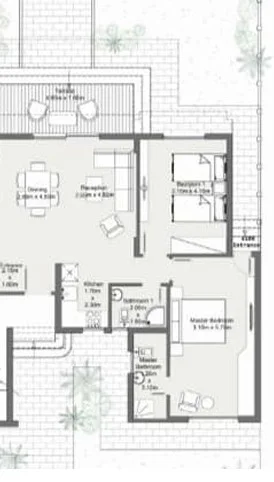 Floor plan of Ground-floor 105 m² apartment plus 36 m² garden for sale in Youd