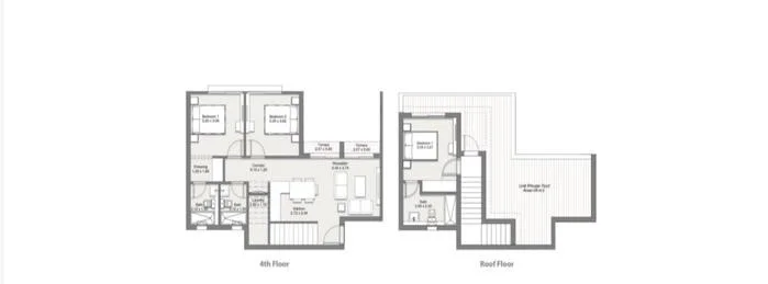 Floor plan of 130 m² semi-finished three-bedroom penthouse for sale in At East