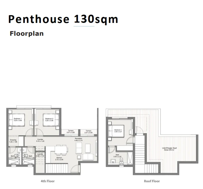 Floor plan of 130 m² Roofscape penthouse with a 39 m² roof for sale in At East
