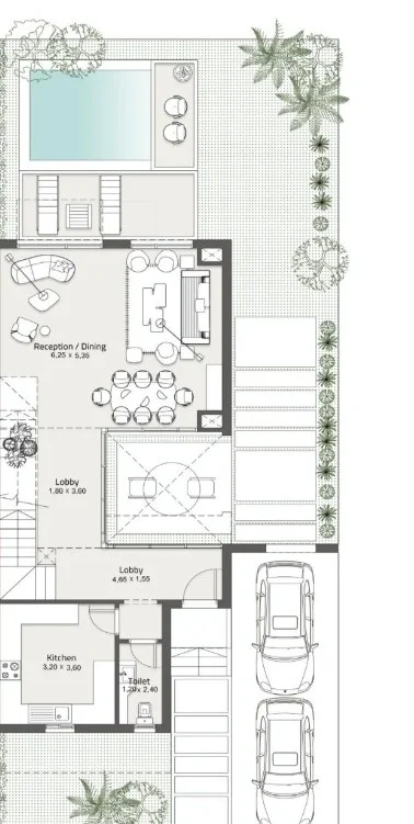 Floor plan of 190 m² twin house with roof on a 242 m² plot for sale in At East