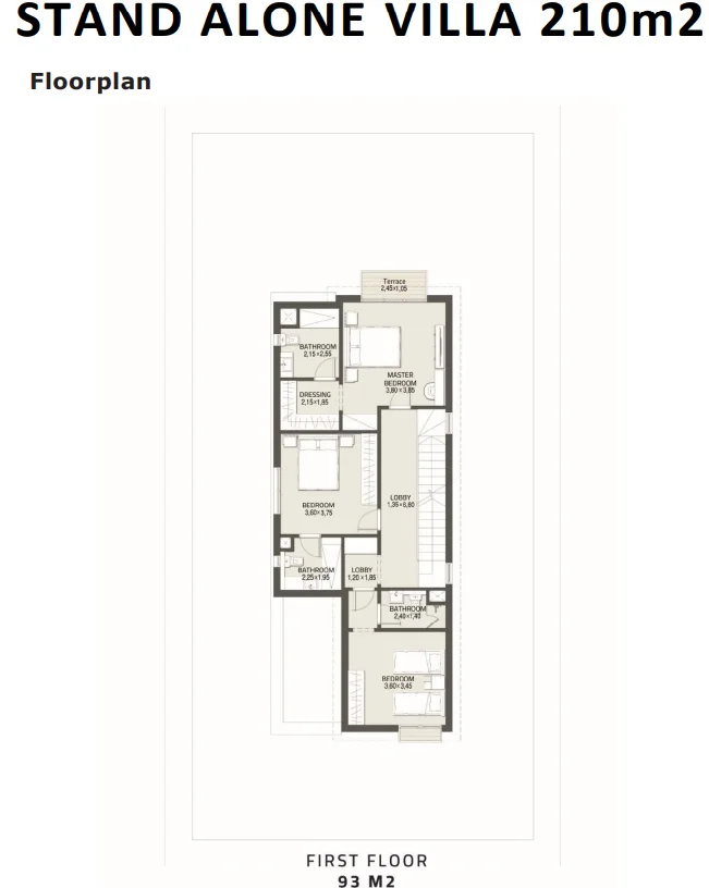 Floor plan of 210 m² villa with a 348 m² garden from the developer for sale in At East