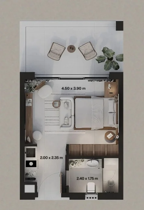 Floor plan of Furnished 38 m² cabin with a 14 m² garden for sale in Gaia
