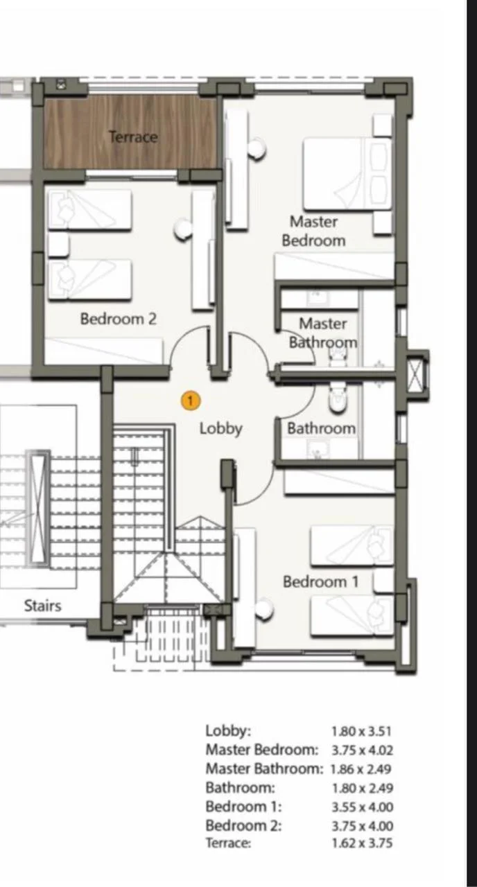 Floor plan of 185 m² twin house, garden of 120 m², for sale in Gaia
