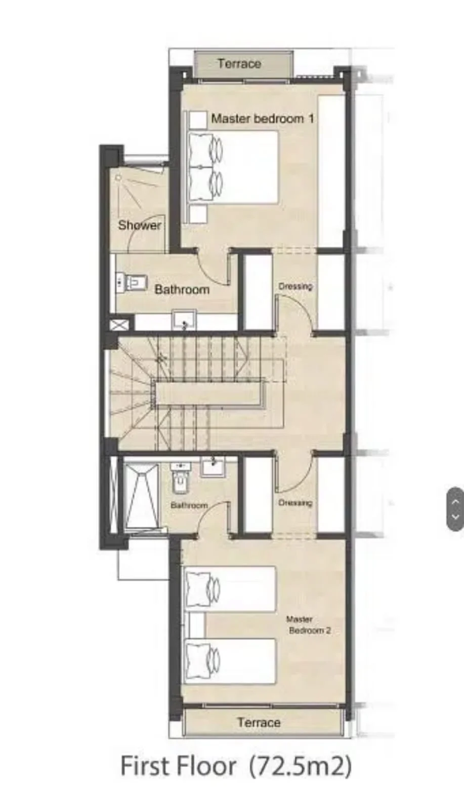 Floor plan of 166 m² townhouse with a 40 m² roof and 75 m² garden for sale in Keeva