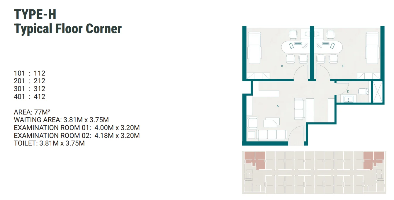 Floor plan of Fully finished 77 m² medical unit, 2029 handover, for sale in Everyday Mall