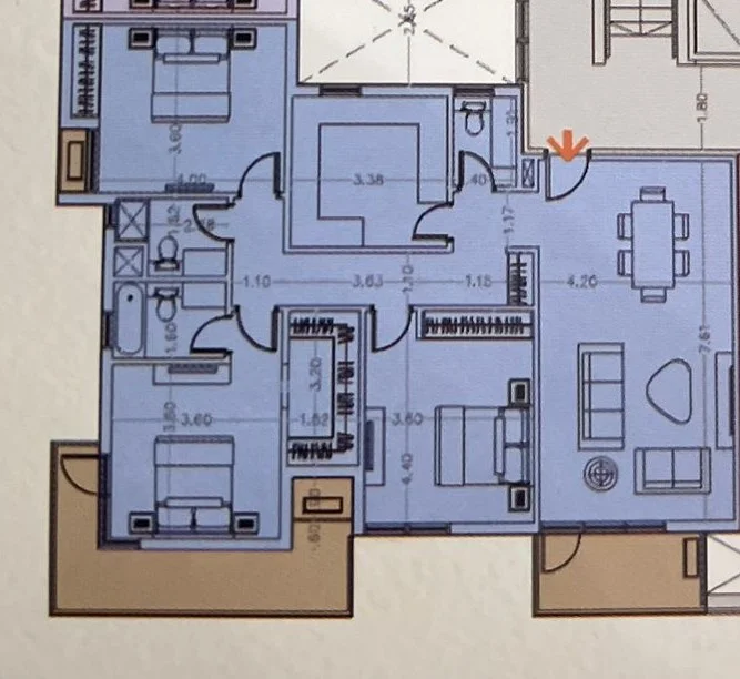 Floor plan of Second-floor core-and-shell apartment, 180 m² with three bedrooms, for sale in The City of Odyssia