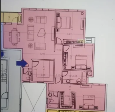 Floor plan of Third-floor apartment of 181 m² with three bedrooms for sale in The City of Odyssia