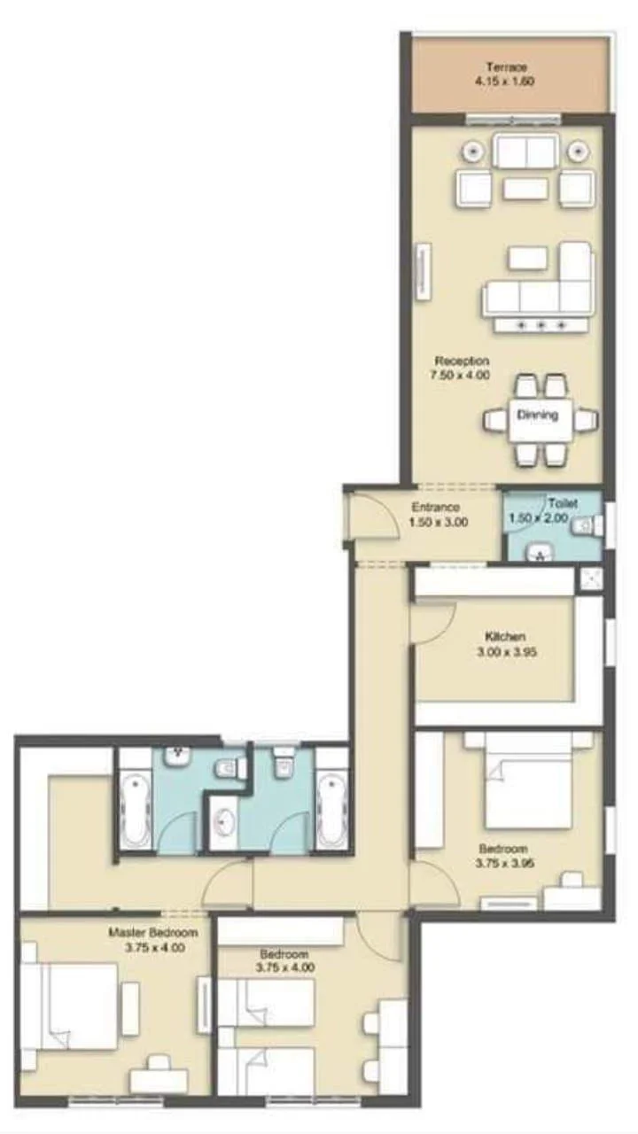 Floor plan of 185 m² first-floor Phase C apartment for sale in The Square