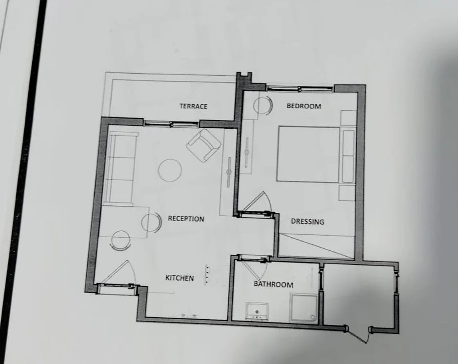 Floor plan of Fully finished 57 m² one-bedroom chalet for sale in Youd