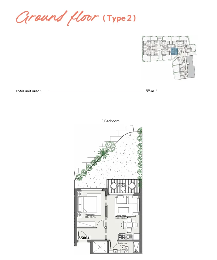 Floor plan of 55 m² chalet with a 46 m² garden in Youd El Bahr for sale in Youd
