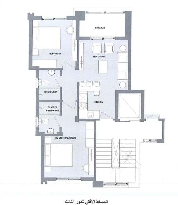 Floor plan of 85 m² two-bedroom third-floor chalet for sale in Youd